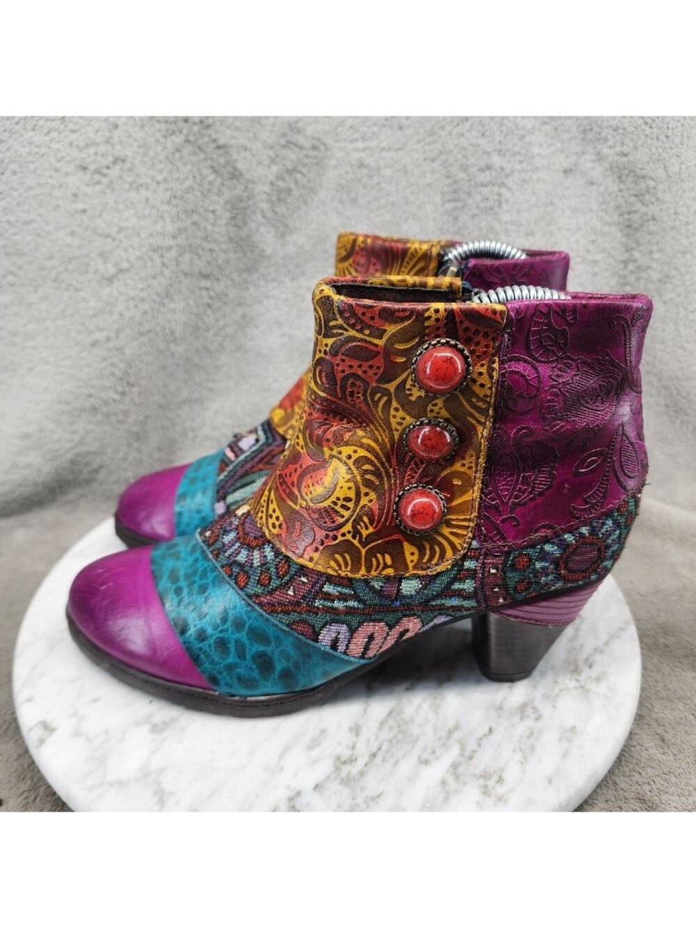 Socofy Shoes Womens Size EU 36 US 5.5 Purple Leather Steampunk Boots *Read*